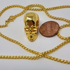 Men's RUSTIC GOLD SKULL Necklace Men's Gold Silver Stainless Steel Rustic Mini S